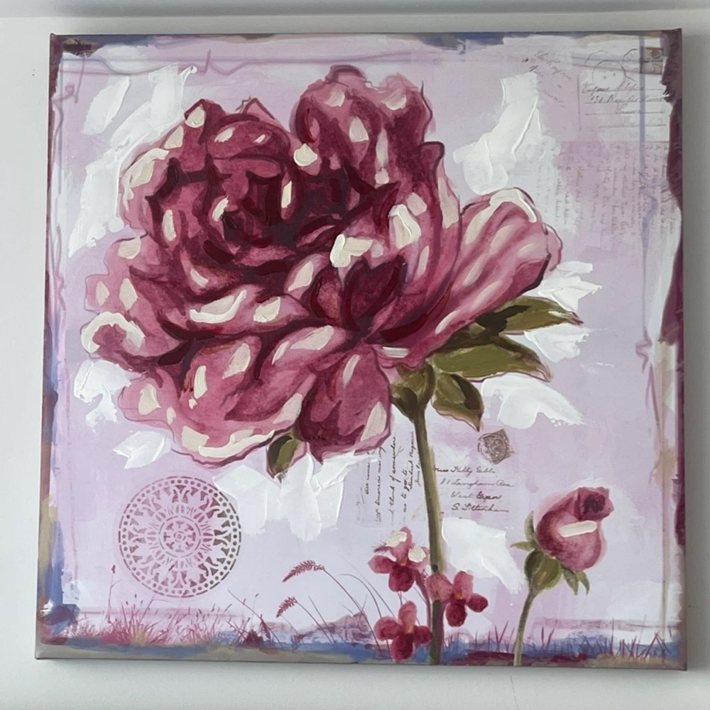 Floral Canvas Art with Pink and Green Accents